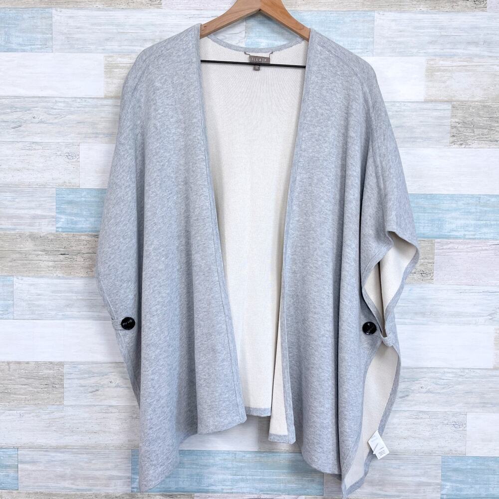 Lilla P Longline Open Front Ruana Sweater Gray Ribbed Knit Womens One Size OS